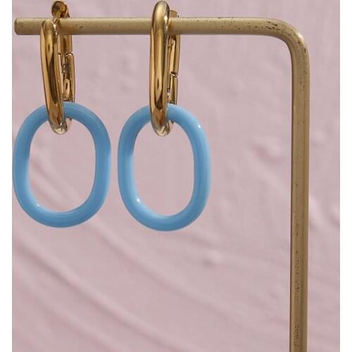 Trendy Colorful Plastic Stainless Steel Gold Plated Rings Connected Earrings For Women Girls Lovely Party Jewelry Best Gifts