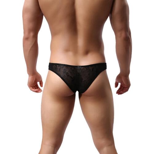 Men Lace Underwear Bikini Bulge Pouch Pants Half Over Hips Short Brief Calzoncillos Men Gay Low Waist Underpants Cueca