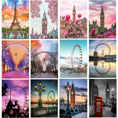 5D Full Diamond Mosaic Landscape Tower DIY Cross Stitch Set Ferris Wheel Home Decoration Christmas Gift Wall Decoration Painting