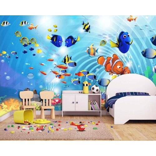 Bacal Space Sea World 3d Cartoon Wallpaper Mural for Baby Child Room Background 3D Photo Mural Wall paper animal fish Sticker