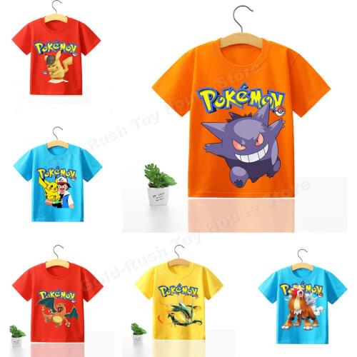 New Pikachu Pokemon Cloth Boy Girls Baby Clothing Summer Breathable Cotton T-shirt Children Short Sleeve Suit Childrens Wear