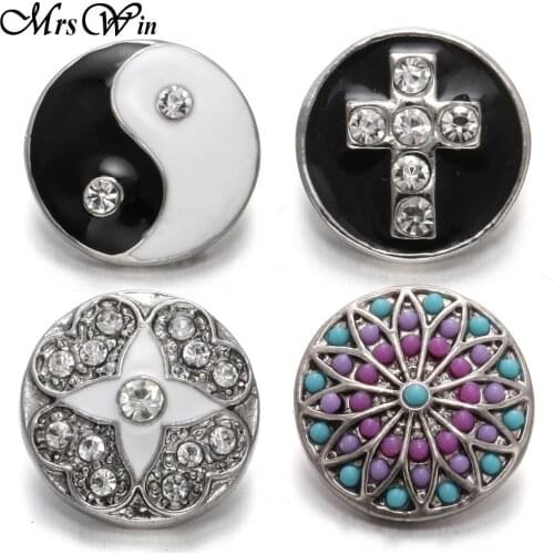 New Snap Jewelry Oil Painting Ying Yang Cross Crystal Flowers 18mm Metal Snap Buttons for 18mm Snap Bracelet Button Jewelry