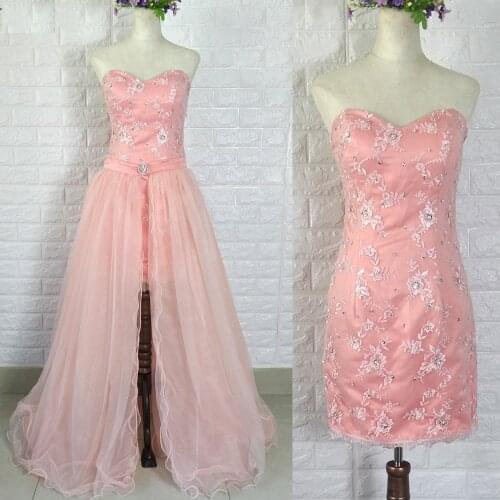 New design high short Strapless pure white lace Bridesmaid Dresses wedding dresses with detachable skirts removeable crystal hot