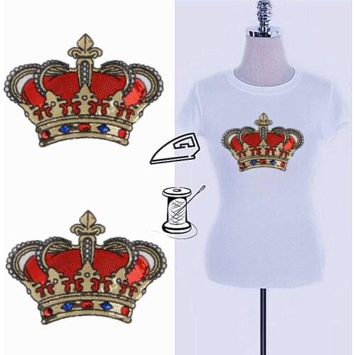 Iron on patches for clothing 280mm Crown Red Sequined Fabric Sequins Strange things Fashion T shirt Women Patch Clothes Stickers
