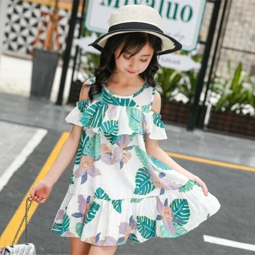 Girls Dress 2020 Summer Children Fashion Dress for Girls Leaf Print Casual Dress Girls Clothes Sling Dress 4 6 8 10 11 12 Years