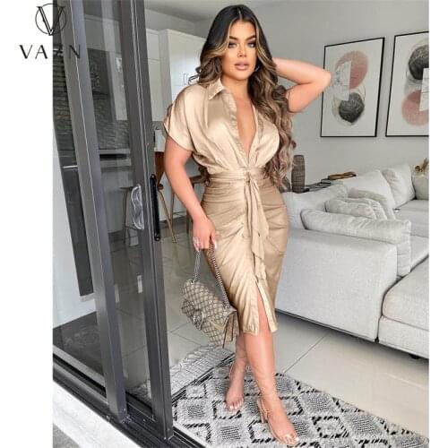 VAZN 2021 New Sexy Full V-neck Pleated Elegant Dresses Sexy Club Birthday Dress Women Elegant Fashion Female Dress