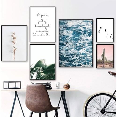 Sea Water Canvas Poster Nordic Landscape Cactus Positive Quote Wall Art Print Painting Decorative Pictures Home Decoration