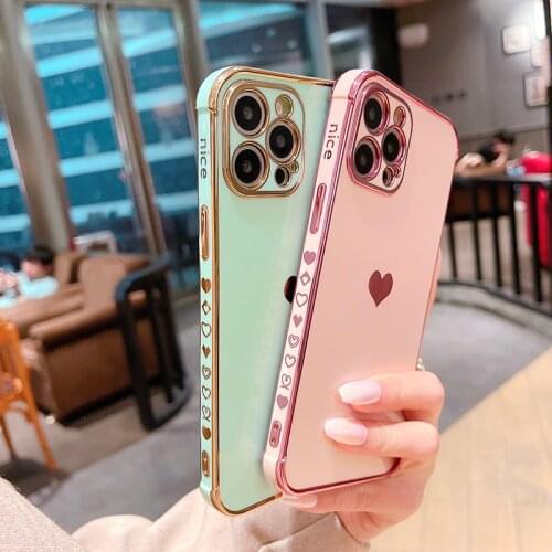 Luxury Cute Heart-shaped Gold Plated Silicone Phone Case For iPhone 12 11 Pro XS Max XR 8 7 Plus Ultra-thin Electroplated Cover