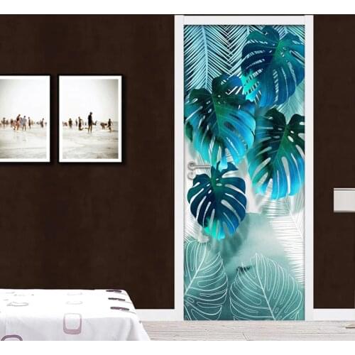 Door Mural Abstract Leaf Creative DIY Self-adhesive Wall Sticker Kitchen Living Room Bedroom Door Wallpaper Papel De Parede 3D