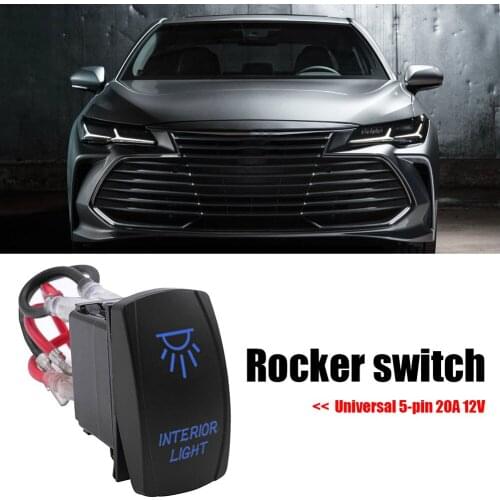 LED Blue INTERIOR LIGHT Rocker Switch with Wires 5-Pin 12V 20 Amp for Car