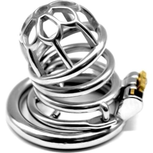 2020 Latest Dormant Lock Design Male Chastity Device Stainless Steel Cock Penis Cage Ring BDSM Toys Sex Products for Men G264E