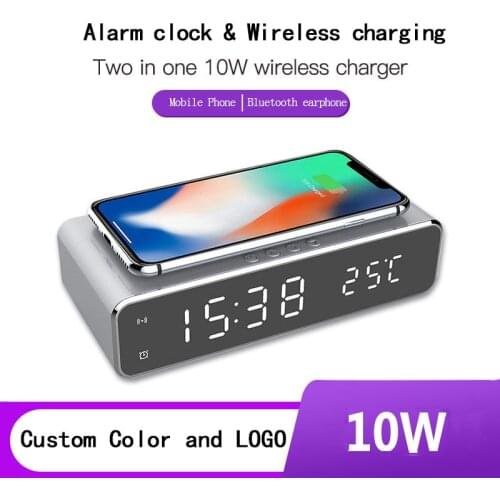 3 Colors LED Electric Smart Alarm Clock Qi Wireless Chargers Digital Thermometer Clock HD Mirror Clock with Phone charger Iphone