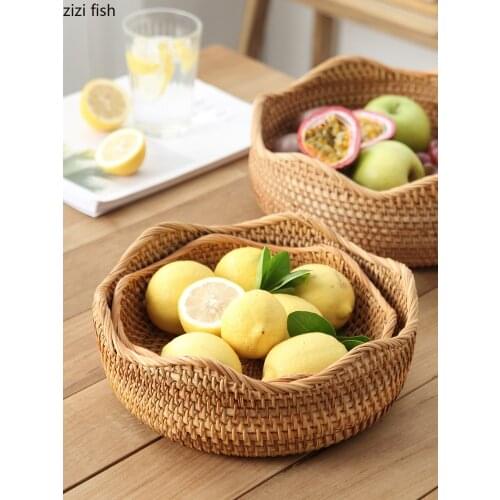 Japanese Handmade Fruit Basket Rattan Fruit Tray Desktop Fruit Bowl Simple Woven Bread Bowl Rattan Natural Storage Baskets Set