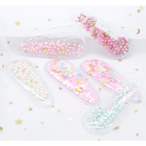 6Pcs 80*32mm Transparent Appliques with Colorful Sequins Pearls BB Clips for DIY Hair Clip Accessories Handmade Craft Decor H26