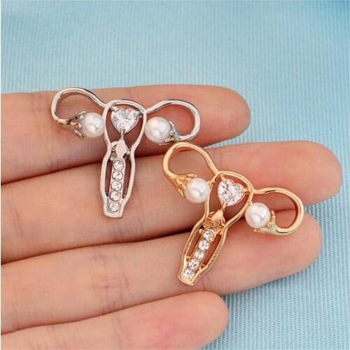 Women Ulterus Brooch Creative Jewelry Brooches pins Shiny Rhinestones Brooch Lapel Pin Men Badge Medical Accessories Doctor Gift