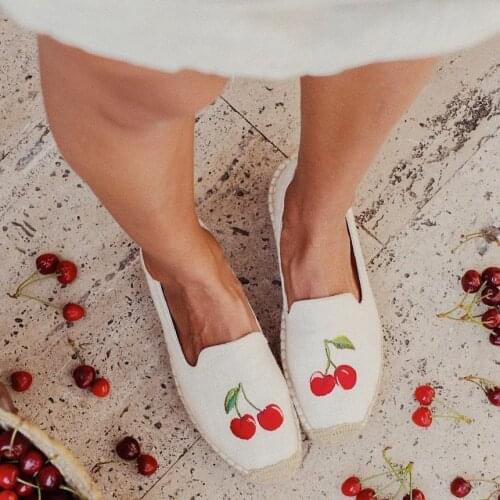 2020 Fashion Embroidery Pineapple Espadrilles Cherry Print Women Flats Women Flat Beach Shoes Slip on Shoes Woman