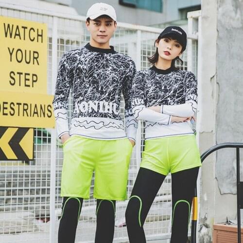 WackDaria Hot Women Couple Long Sleeve Short Pants Swimwear Swimsuit Rash Guard Wetsuit surfing suit beachwear Men Swimsuit