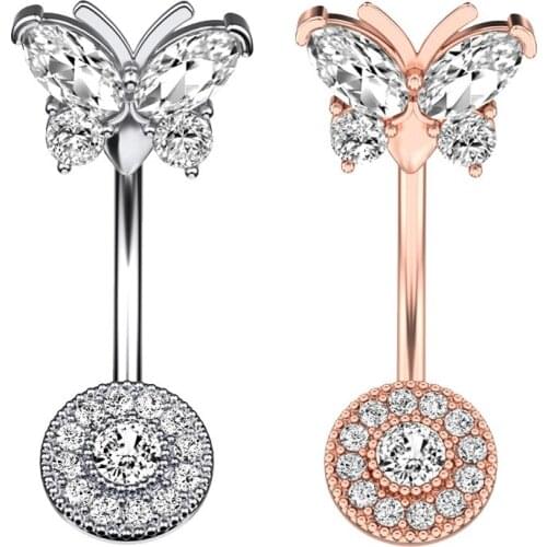 Fashion Piercing Women Zircon Short Belly Button Rings Stainless Steel Butterfly Shape Piercing Nombril Belly Body Jewelry
