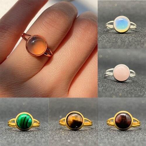 Handmake Natural Stone Open Ring for Women Bohemian Jewelry Gift Crystal Moonstone Red Agate Amethyst Wedding Ring Adjustable