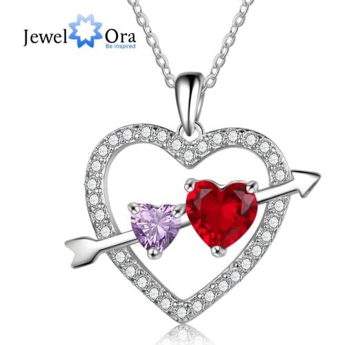 JewelOra Personalize Necklace Heart Pendant Fashion Cublic Zircone Women Jewelry Customize Birthstone Anniversary Gift for Lover