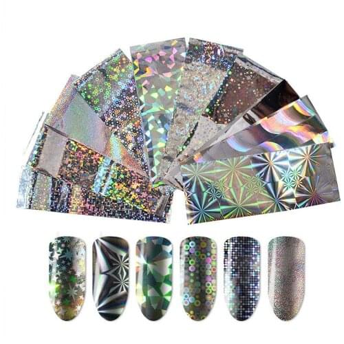 10pcs Holographic Nail Foil Set 4*20cm Mixed Designs Transfer Sticker Starry Sky Paper 3d UV GEL Laser Manicure Nail Art Decals