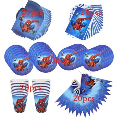 100Pcs Spiderman Theme Kid Favor Birthday Party Paper Disposable Cup+Plate+Napkin+Giftbag+Tablecloth Decoration Supplies