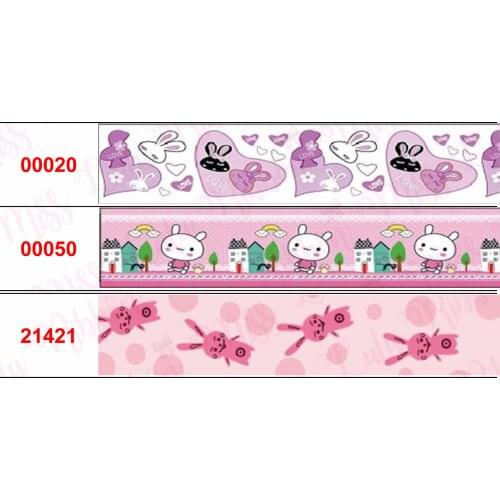 16mm-75mm Cartoon Rabbit Series Colorful Dots Heart Printed Grosgrain/Elastic Ribbon Happy Easter Day DIY Hair Band 50yards/roll