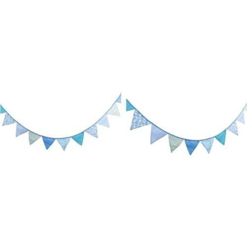 2 Set 3.3M 12pc Fresh Baby Blue Bunting Banner Cotton Cloth Hanging Party Flags Holiday Pennant Decoration Photo Props