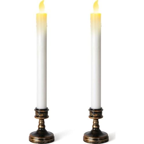 2 PCS/Set LED Taper Candle Flameless LED Candlestick Detachable Brown ABS Material Holders LED Candle Lamp For Laurch/Buddha