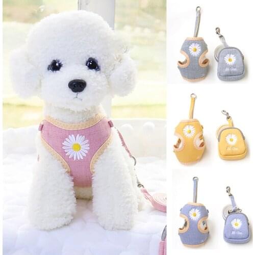 3pcs Set Pet Embroidery Harness Dog Cat Nylon Leash Small Medium Dog Chihuahua Pet Supplies