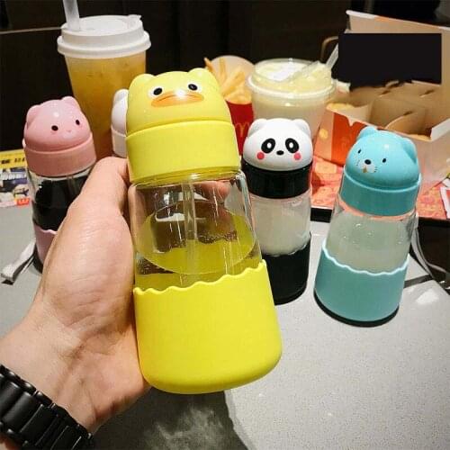 320ml Cartoon Children Glass Cup Kids Straw Bottle School Children Water Drinking Bottle Drinkware Baby Training Cup