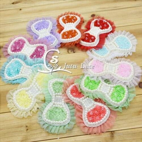 60 pcs / lot , 5'' chiffon flowers with pearl , Headband DIY Hair Accessory hair chiffon bow