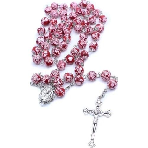 Jesus Catholicism Rosary Prayer Imitation Ceramic Beads Cross Pendant Necklaces for Women Religious Jewelry