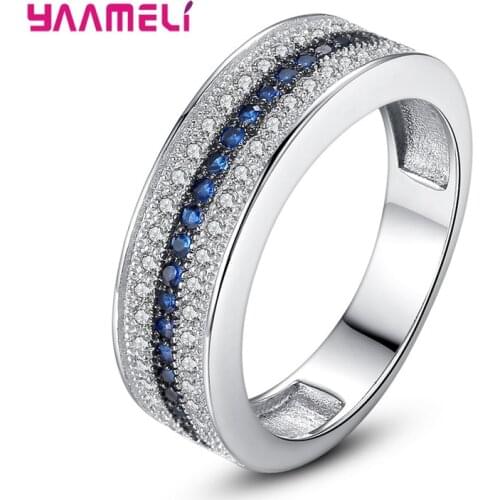 Cheap Sale Popular 925 Sterling Silver Finger Ring for Women Men Unisex Jewelry Pink Blue Sapphire Cubic Zircon Inlay Paved