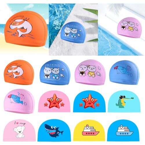 Cartoon Animal Children Swimming Cap Girls Boys Swimming hat Elastic kids pool Swimming Cap 1-10 Years Old