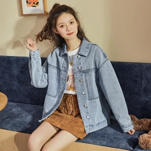 2021 spring and autumn Jeans Jacket Womens short style student casual jeans Korean loose jacket