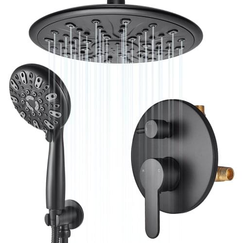 Samodra Bathroom Shower System Sets Round Overhead Shower Head Rainfall Faucet Wall Mounted Bath Black Brush Nickel Shower Syste