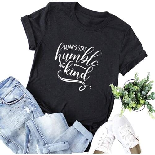 Christian women Plus Size T-shirt Humble And Be Kind Believed Faith Short Sleeve Black Cotton O-neck Top Tees For Women Ladies