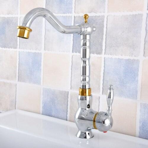 Kitchen Faucets Gold Silver 360 Swivel Mixer Tap Bathroom Basin Mixer Hot Cold Tap Brass Faucet Nsf808