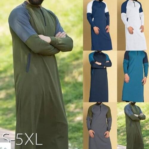 Lugentolo Islamic Clothing Men Stand-up Collar Robe Spring Summer Loose Casual Adult Jubba Thobe
