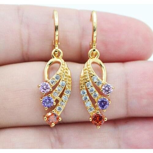 Seanlov Fashion Elegant Angel Wings Earrings for Women Unique Rhinestone Gold Color Drop Dangle Earrings Wedding Jewelry