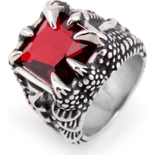 UN 7 to 13 size Retro Dragon Claw Ring Men CZ Crystal 316L Stainless Steel Signet Rings Punk Male Jewelry Accessories Cool Gift