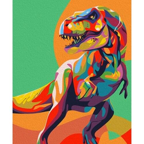 Painting By Number 40X50 50x65CM Color Tyrannosaurus Animal Wall Art Gift DIY Pictures By Numbers Canvas Kits Home Decoration