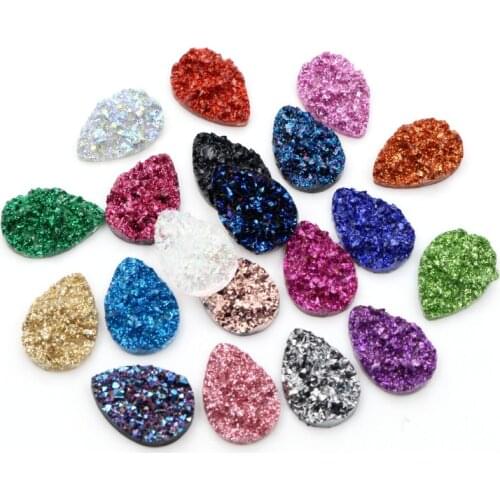 New Fashion 40pcs 10x14mm 13x18mm Drop Style Flatback Druzy Resin Cabochons for Necklace Earrings DIY Jewelry Making Findings