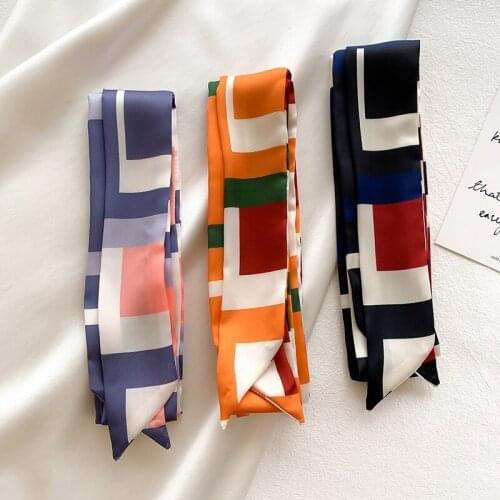New Refreshing Literary stripe small silk scarf female hair band slender long strip streamer tied bag belt decorative scarf gift