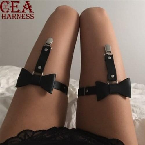 CEA.HARNESS Sexy Thigh Suspenders Women Erotic Garters Faux Leather Harness Fashion Metal Ring Harajuku Lingerie Leg Bondage