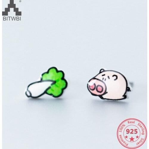 925 Sterling Silver Creative Personality Cute Sweet Animal Piggy Cat Fish Rabbit Dolphin Stud Earring for Girl