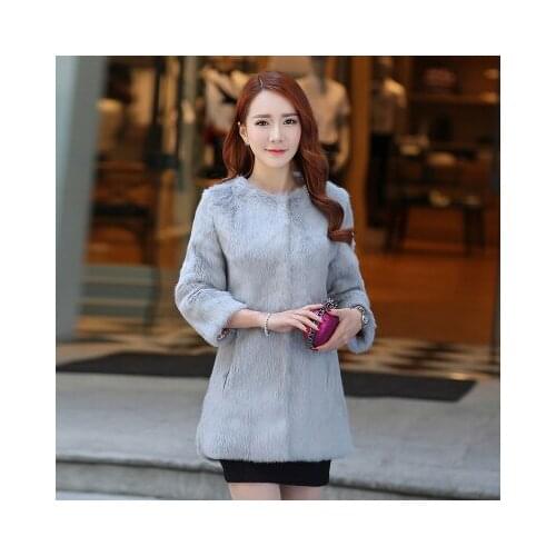 New genuine real natural whole skin rabbit fur coat women fashion full pelt fur out wear ladies jacket custom any size