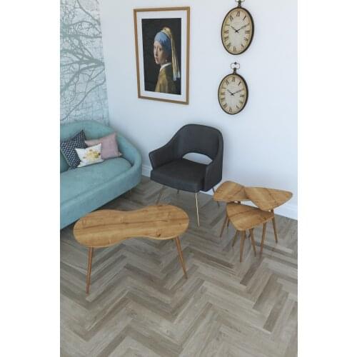 Modern 3'lü Triangle Zigon Coffee table, Serving Stand and London Center table-Oak coffe table table bassee