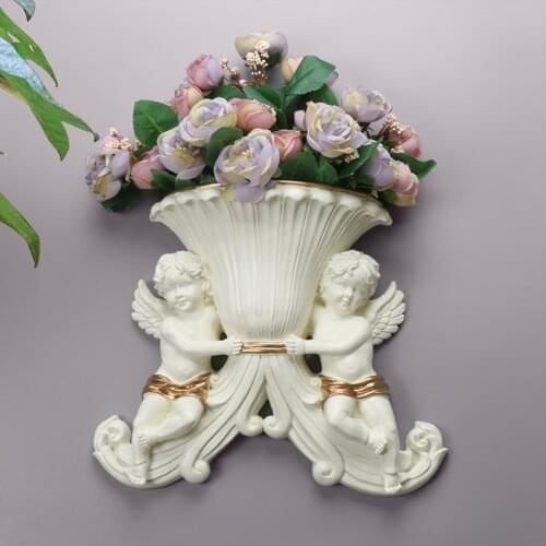Modern Home Wall Resin Double Angel Vase Wall Decoration Crafts Livingroom Simple Wall Background Hanging Flower Badket Mural